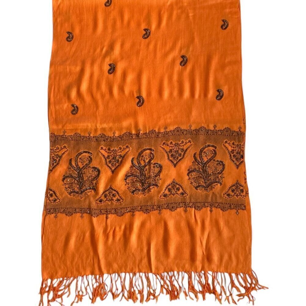 Hand Made Beaded Sequin Autumn Printed Stole Scarf